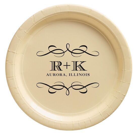 Courtyard Scroll with Initials Paper Plates